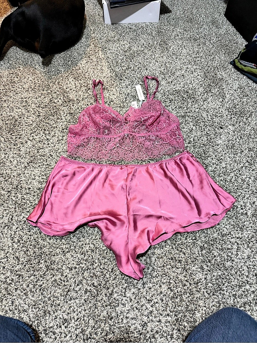 Victoria'Small Secret Twinkle Strap Lace Bralette & Flutter Shorts Set Pink